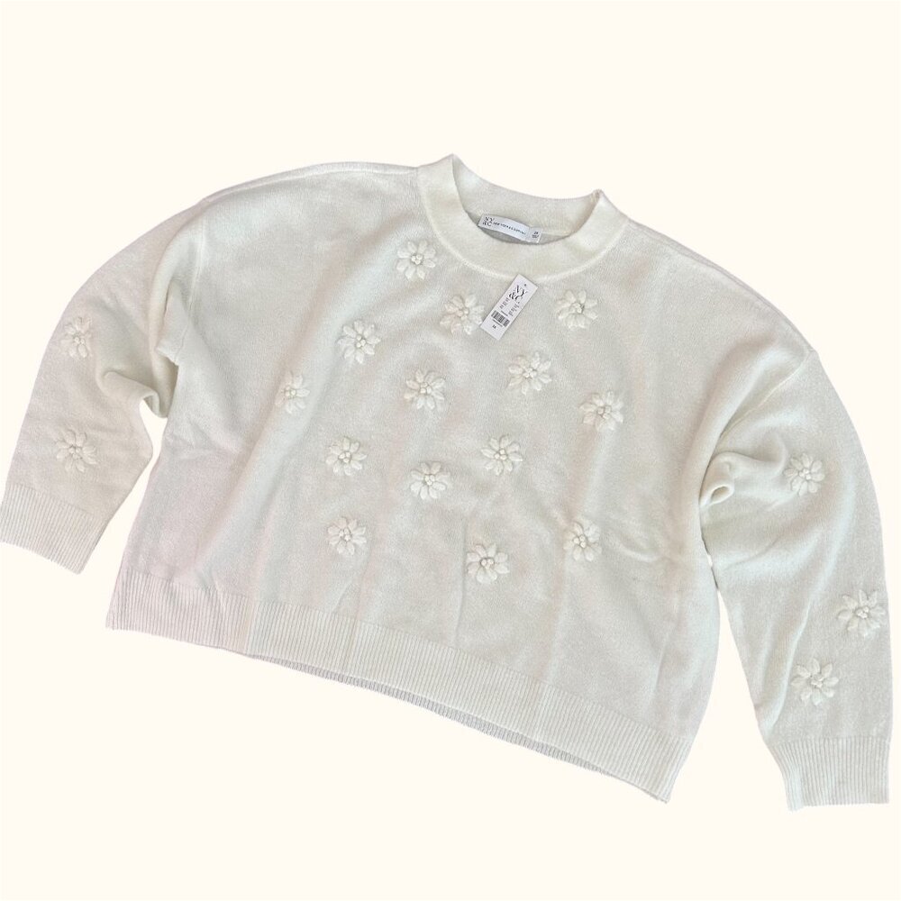 NWT New York & Company Long Sleeve Flower Embroidered Sweater Size 2XL XXL NEW